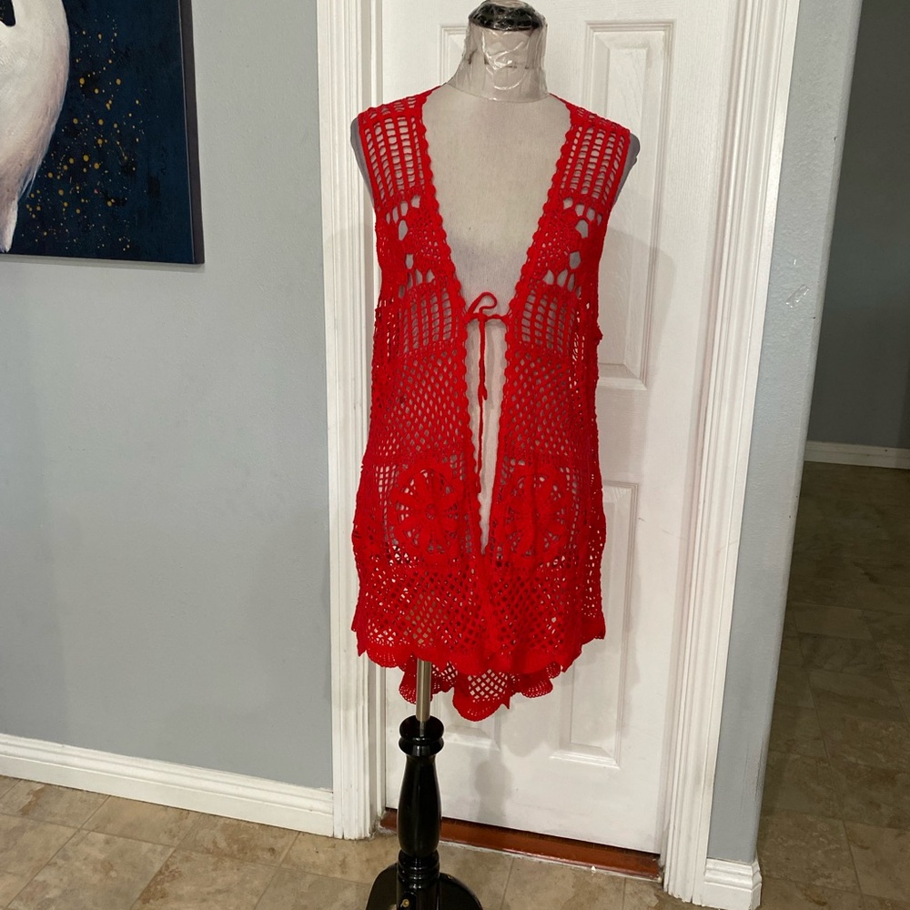 New Women Free Size Red Crochet beach cover-up